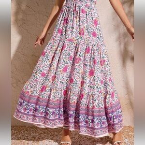 Floral Maxi Skirt in Pink and Purple